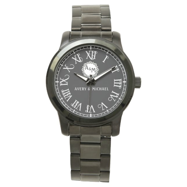 Black & White Classic Monogram Newlyweds Watch (Front)