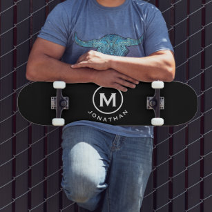 Black White Classic Monogram Skateboard