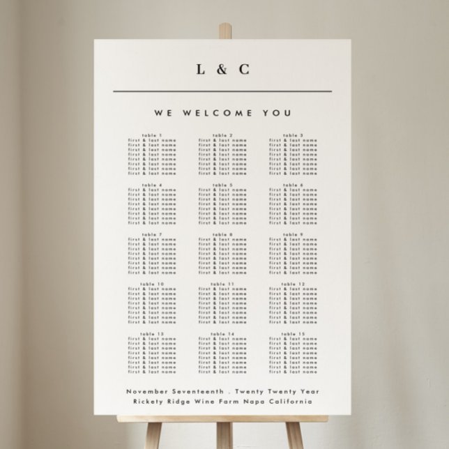 Black White Classic Monogram Wedding Seating Chart (Creator Uploaded)