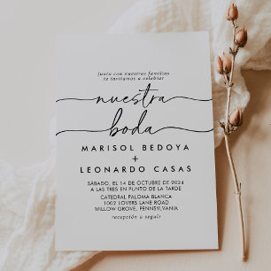 Black White Classic Nuestra Boda Wedding Invitation