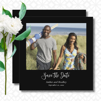 Black White Classic Photo QR Code Save the Date  Invitation