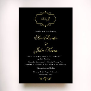 black white classic real gold monogram wedding