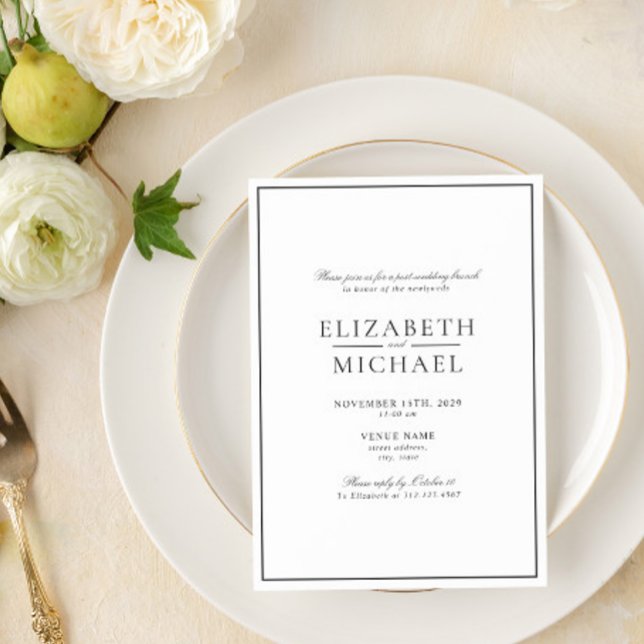 Black & White Classic Script Post Wedding Brunch Invitation (Easily personalize this post wedding brunch invitation with your unique details)