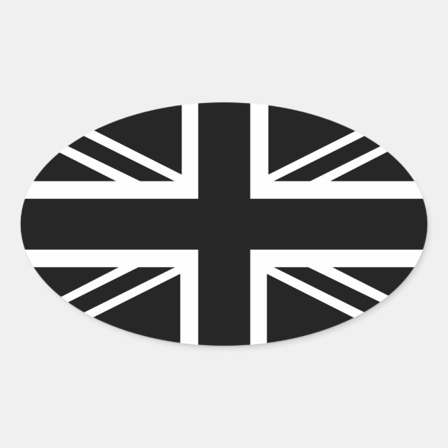 BLack & White Classic Union Jack British(UK) Flag Oval Sticker (Front)