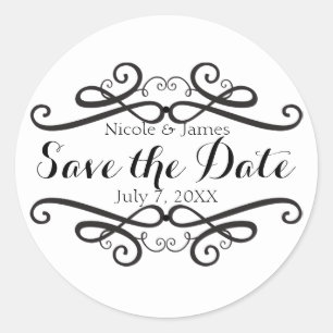 Black & White Classic Vintage Save the Date Classic Round Sticker