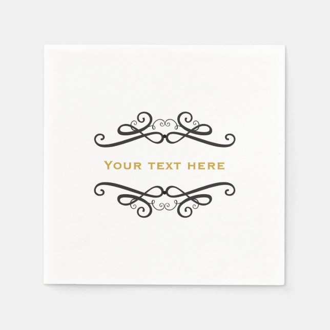 Black & White Classic Vintage Wedding Engagement Napkin (Front)