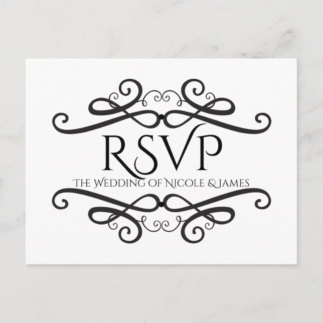 Black & White Classic Wedding Engagement RSVP Invitation Postcard (Front)