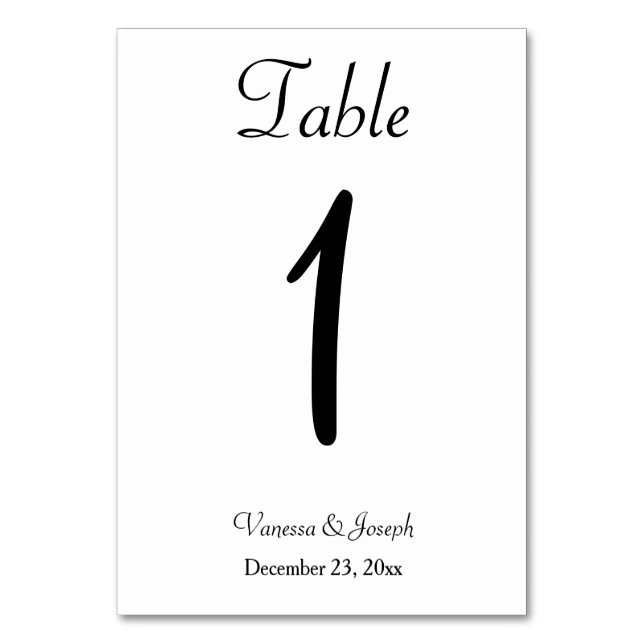 Black White Classic Wedding Table Number (Front)