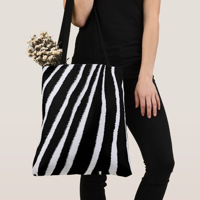 Black & White Classic Zebra Pattern Tote Bag (Close Up)