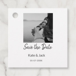 BLACK WHITE CLASSICsave the date add QR name date Favour Tags