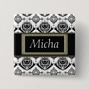 Black & White Classy Baroque Golden Monogram 15 Cm Square Badge