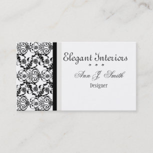 Black White Classy Elegant Damask Floral Business Card