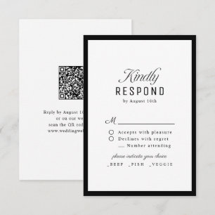 Black White Classy Script Elegant QR code Wedding RSVP Card