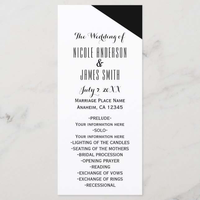 Black & White Classy Triangle Wedding Program (Front)