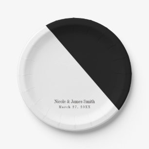 Black & White Classy Triangle Wedding Reception Paper Plate