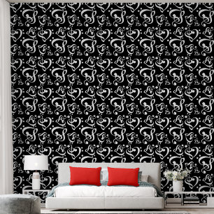 Black & White Clef Hearts Music Pattern  Wallpaper