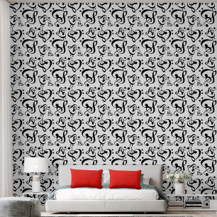 Black & White Clef Hearts Music Pattern Wallpaper