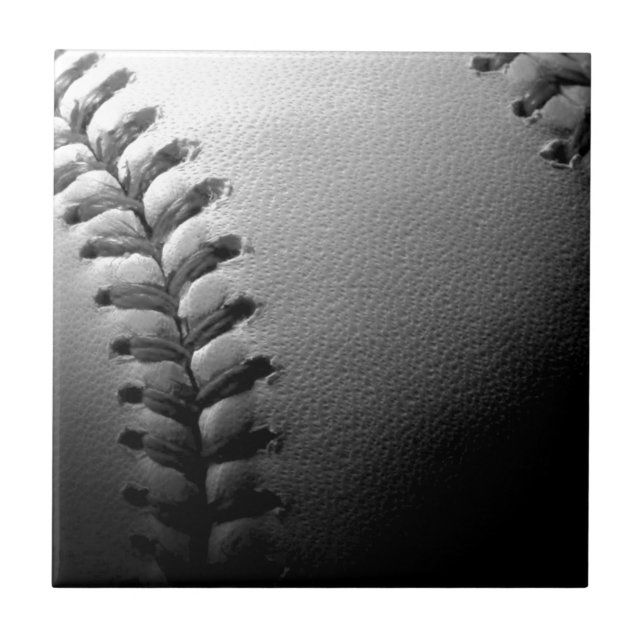 Black & White Close-up Baseball Ceramic Tile (Front)