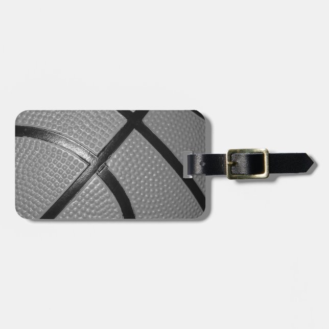 Black & White Close-Up Basketball Luggage Tag (Front Horizontal)