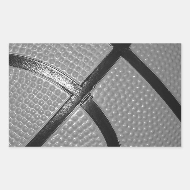 Black & White Close-Up Basketball Rectangular Sticker (Front)