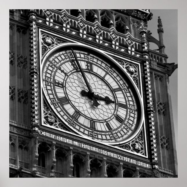 Black White Close up Big Ben Clock Tower London Poster (Front)