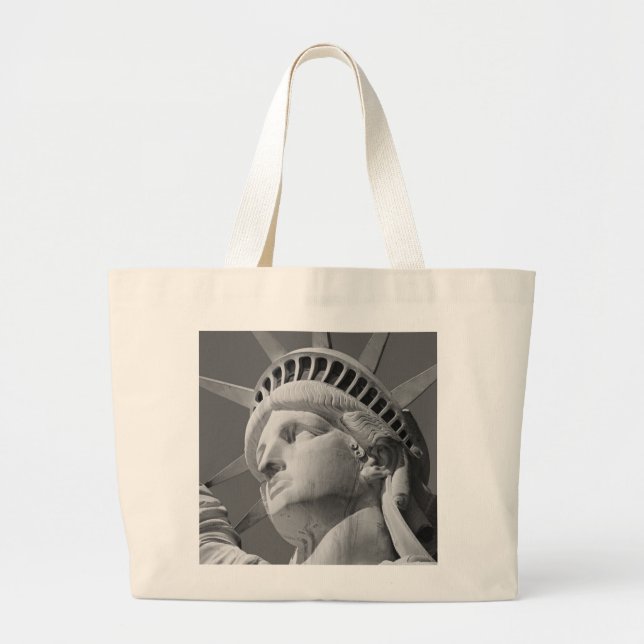 Black & White Close-up Statue of Liberty Large Tote Bag (Front)