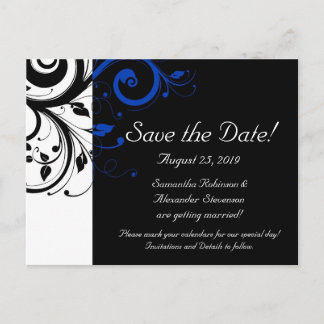 Black/White/Cobalt Blue Bold Save the Date Announcement Postcard