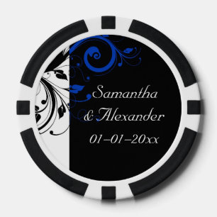 Black/White/Cobalt Blue Bold Swirl Wedding Poker Chips