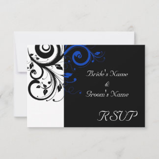 Black/White/Cobalt Blue Bold Swirl Wedding RSVP Card