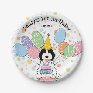 Black White Cockapoo Cavapoo Dog Birthday  Paper Plate