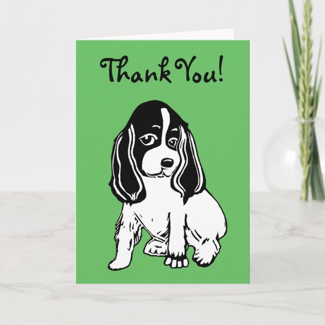 Black White Cocker Spaniel Green Thank You Card (Front)