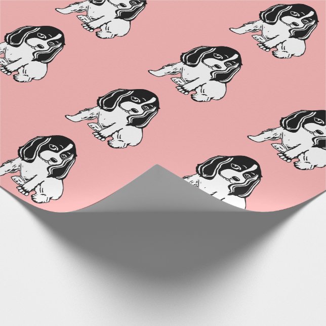 Black White Cocker Spaniels Pink Wrapping Paper (Corner)