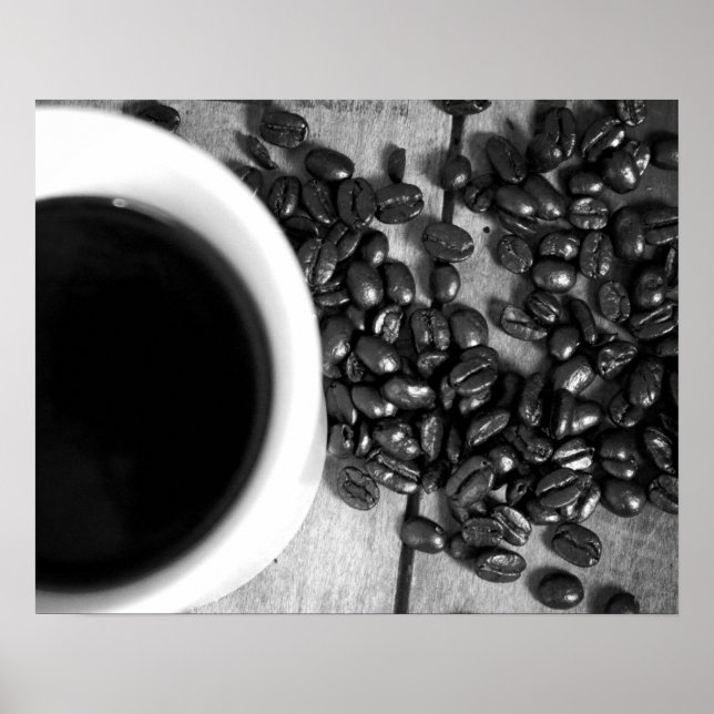 Black & White Coffee Beans & a Cup of Coffee 16x20 Poster (Front)