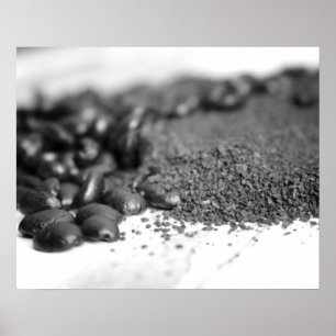 Black & White Coffee Beans & Ground Coffee 16x20 Poster