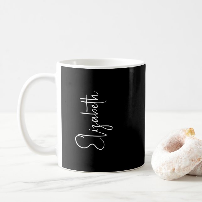 Black White Coffee Mug Script Name Elegant (With Donut)