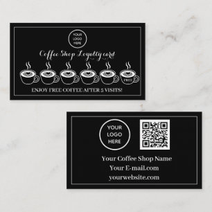 Black White Coffee Shop Logo Business Reward Punch Loyalty Card
