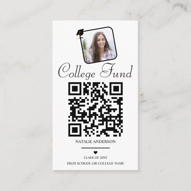 Black White College Fund QR Graduation Enclosure Card (Front)