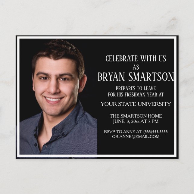 Black White College Trunk Party Photo Invitation (Front)