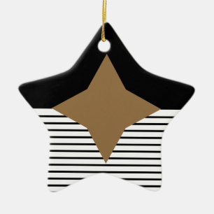 Black White Colorblock & Brown Diamond Ceramic Ornament