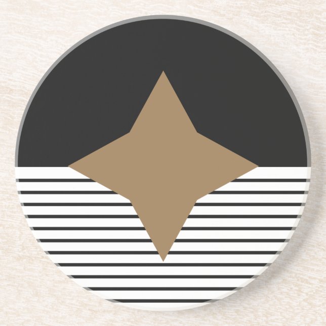 Black White Colorblock & Brown Diamond Coaster (Front)