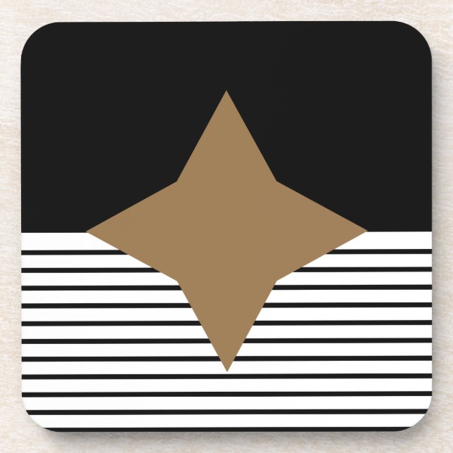 Black White Colorblock & Brown Diamond Coaster (Front)