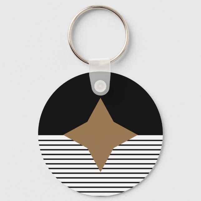 Black White Colorblock & Brown Diamond Key Ring (Front)