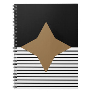 Black White Colorblock & Brown Diamond Notebook