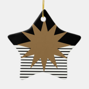 Black White Colorblock & Brown Sun Ceramic Ornament
