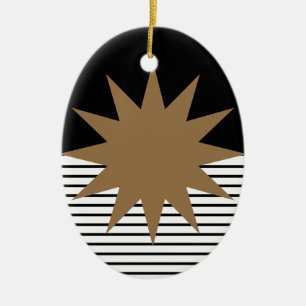 Black White Colorblock & Brown Sun Ceramic Ornament