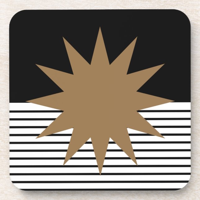Black White Colorblock & Brown Sun Coaster (Front)