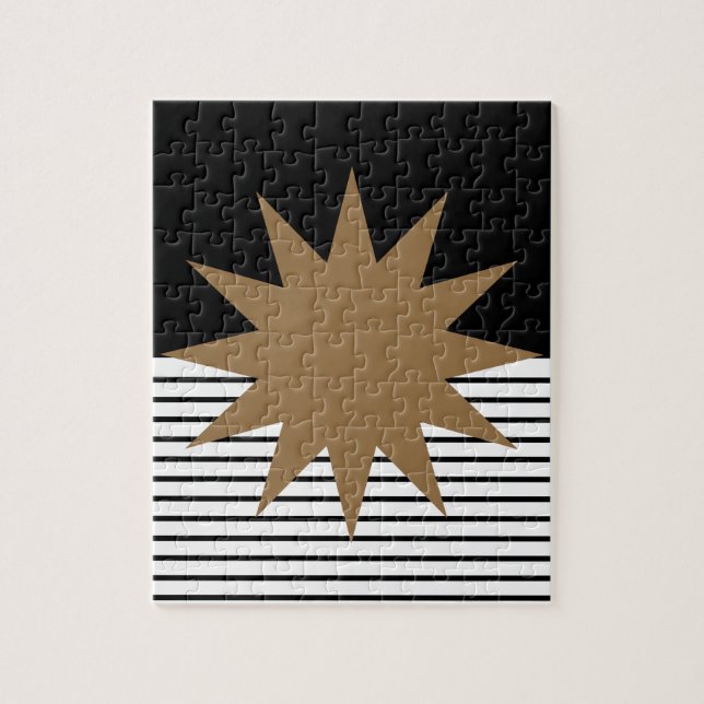 Black White Colorblock & Brown Sun Jigsaw Puzzle (Vertical)