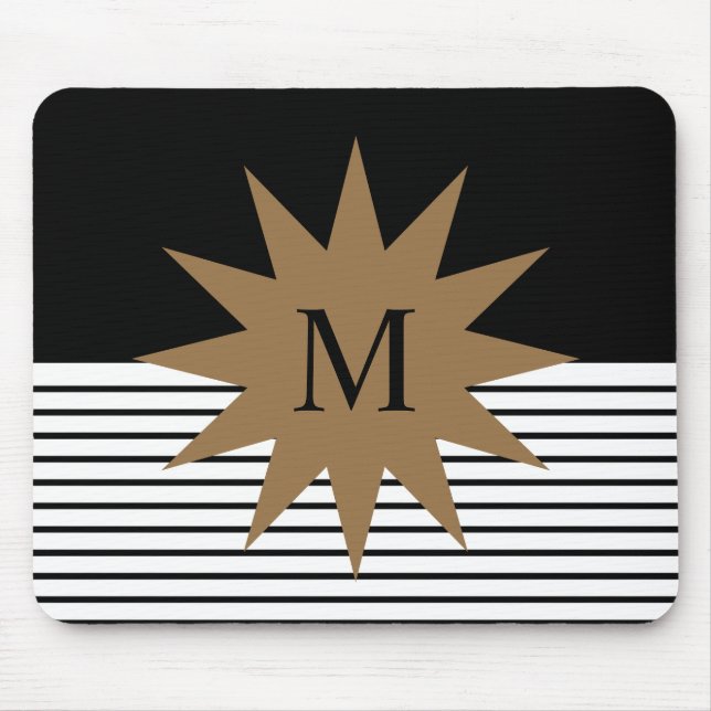 Black White Colorblock & Brown Sun Mouse Pad (Front)