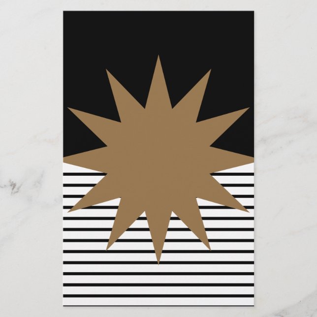 Black White Colorblock & Brown Sun Stationery (Front)