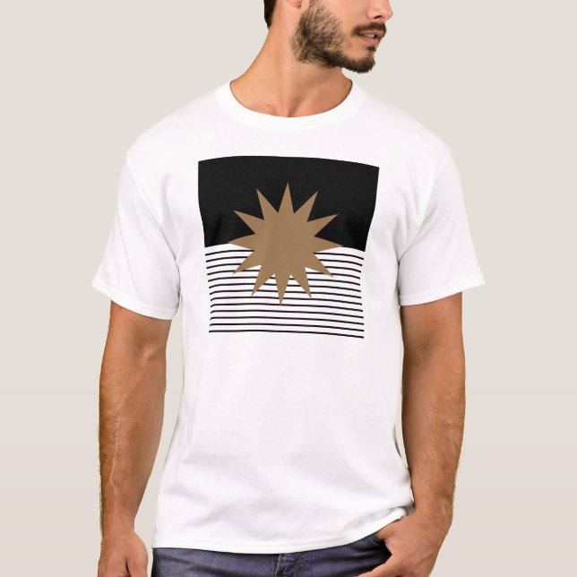 Black White Colorblock & Brown Sun T-Shirt (Front)